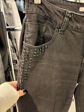 2.1 Denim Studded Skinny Jeans in Black Size 29